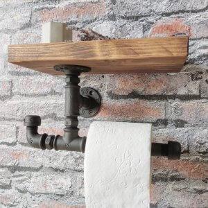 Nástenný držiak na toaletný papier s drevom a trubkami